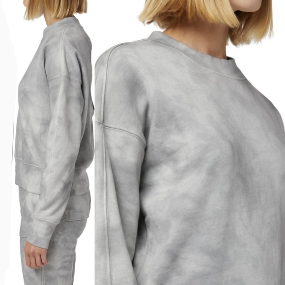 Hudson Sweatshirt Cutout Back Crew Long Sleeve 100% Cotton Grey Ice Dye M NWT - Picture 7 of 12